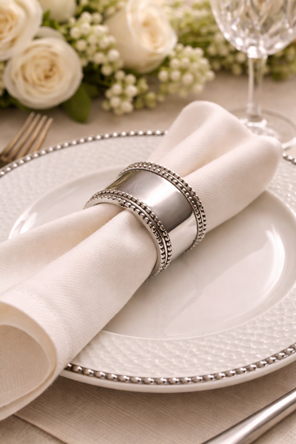 Antique Silver Brass Band Napkin Holder