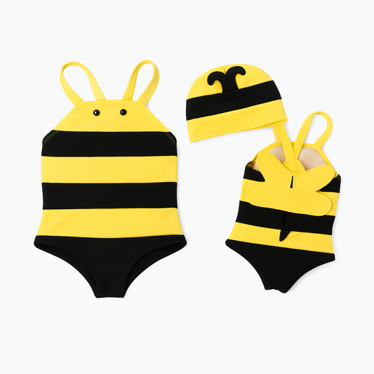 Yellow & Black Bumble Bee Children 2pcs Swimsuit