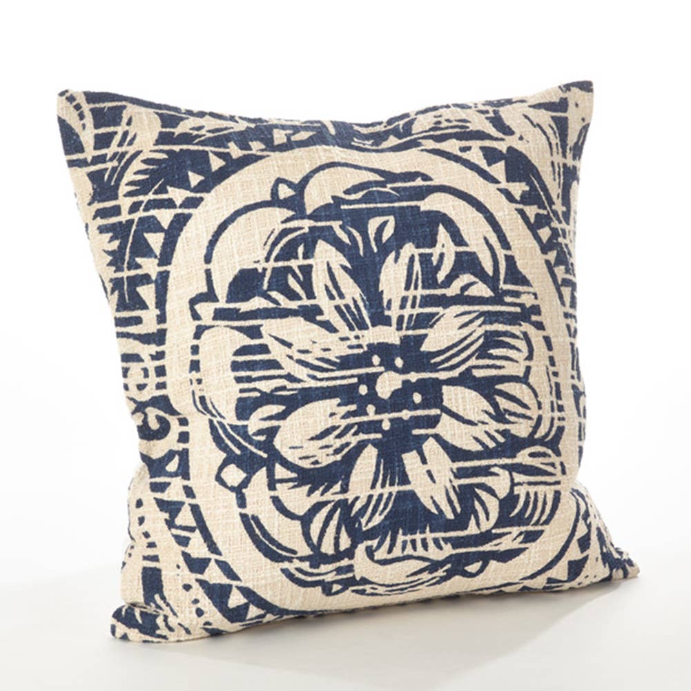 0008 - Navy Blue Floral Distressed Down Fill 20" Throw Pillow
