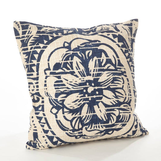 0008 - Navy Blue Floral Distressed Down Fill 20" Throw Pillow