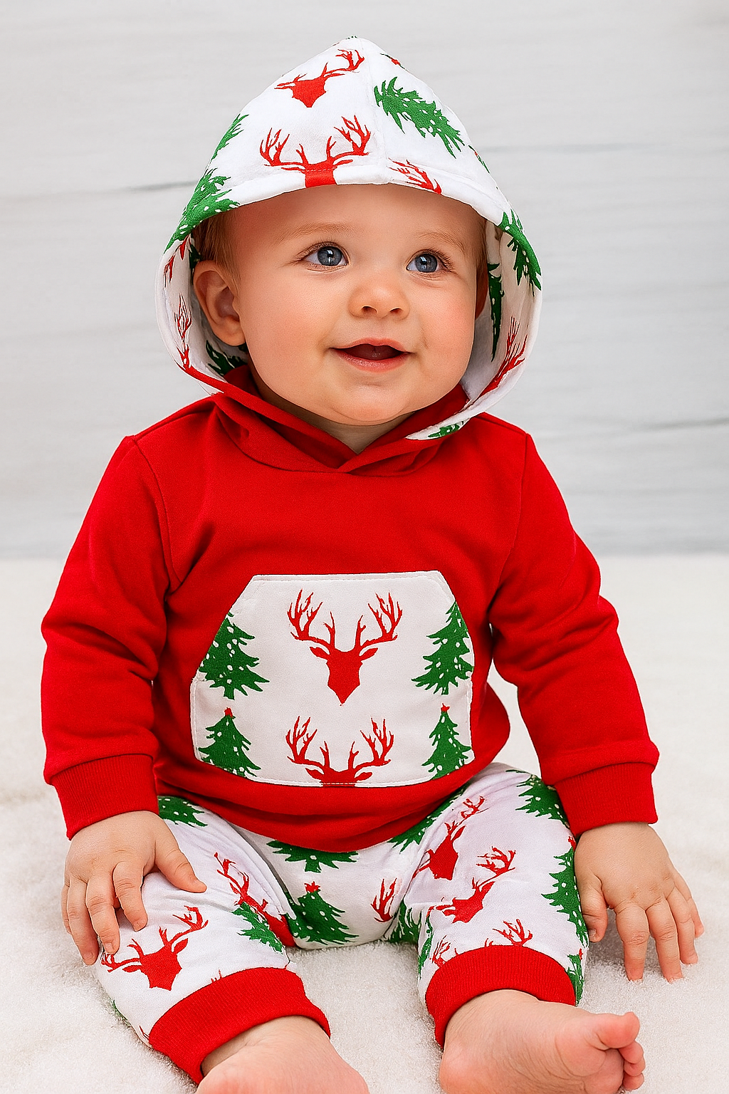 Christmas Tree Print Baby Hoodie & Pants