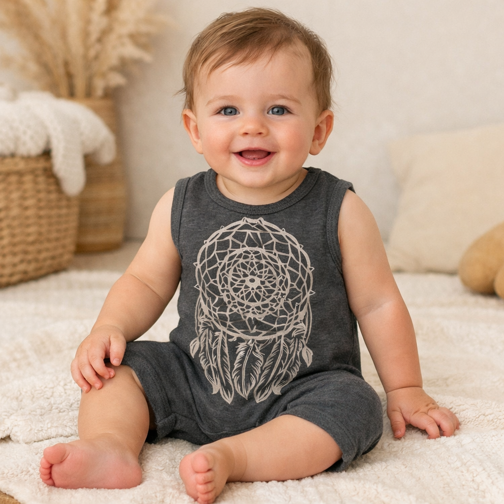 Grey Dream Catcher Cotton Baby Sleeveless Romper