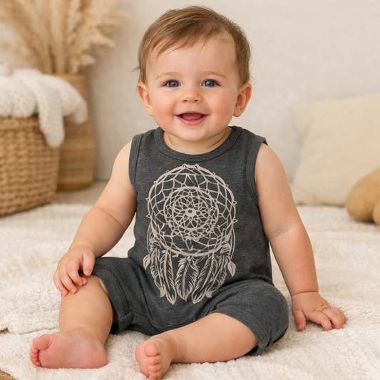 Grey Dream Catcher Cotton Baby Sleeveless Romper