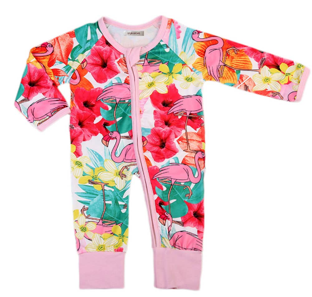 Colorful Floral Zip-Front Baby Romper