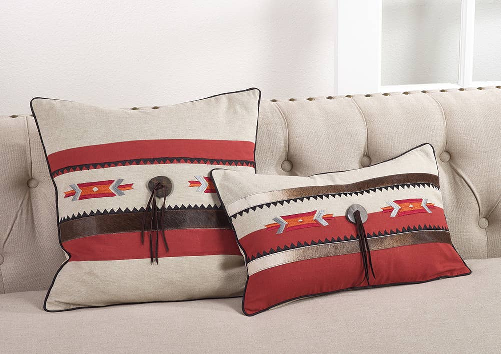 1367 - Cowhide Trim Embellished Down Filled Throw Pillow