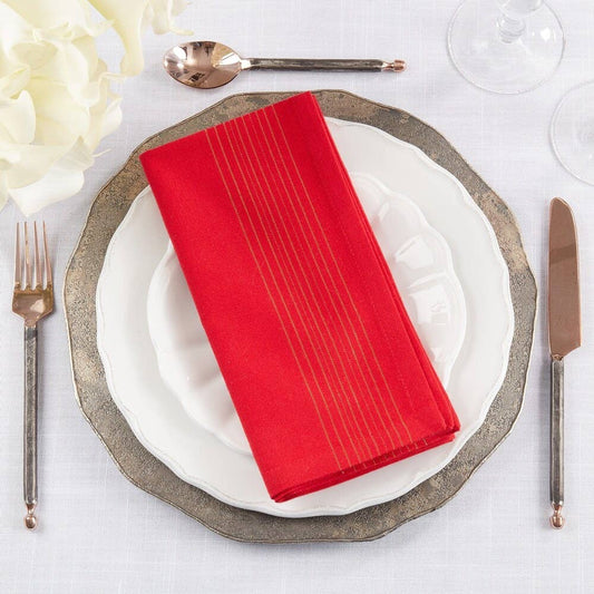 3390 - Red Shimmer Stripe Cotton Lurex 20" Dinner Napkin