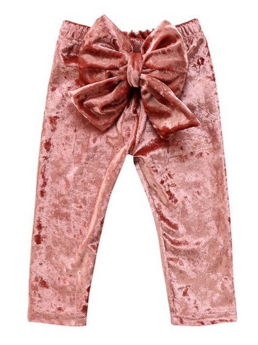 Peach Bowknot Velvet Soft Baby Leggings