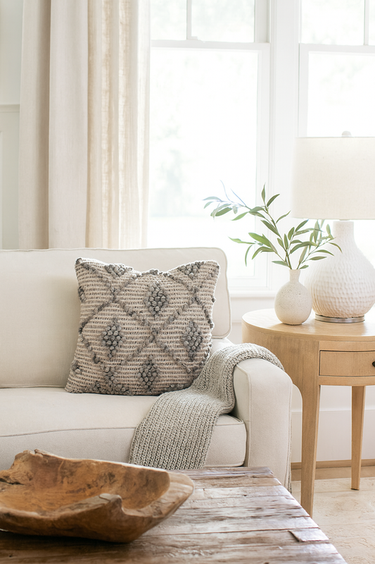 3205 - Grey Diamond Weave Wool Blend Filled 18" Throw Pillow