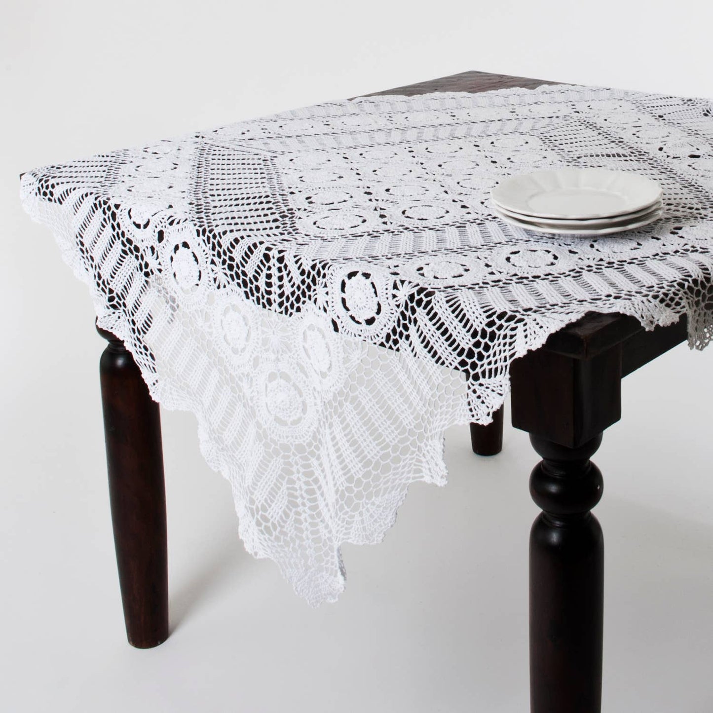 White Handmade Cotton Crochet Lace 54" Square Tablecloth