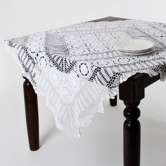 White Handmade Cotton Crochet Lace 54" Square Tablecloth