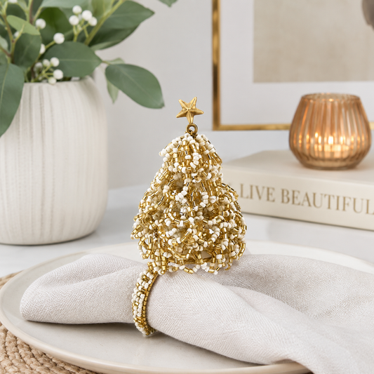 Beaded Gold Christmas Tree Napkin Ring