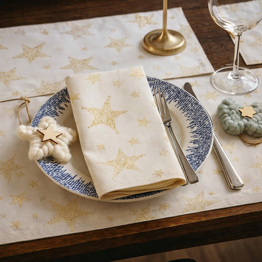 Ivory Holly Star Holiday 20" Dinner Napkin