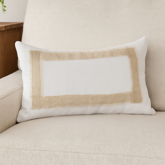 7001 - White Crisp Natural Banded Linen Filled Throw Pillow