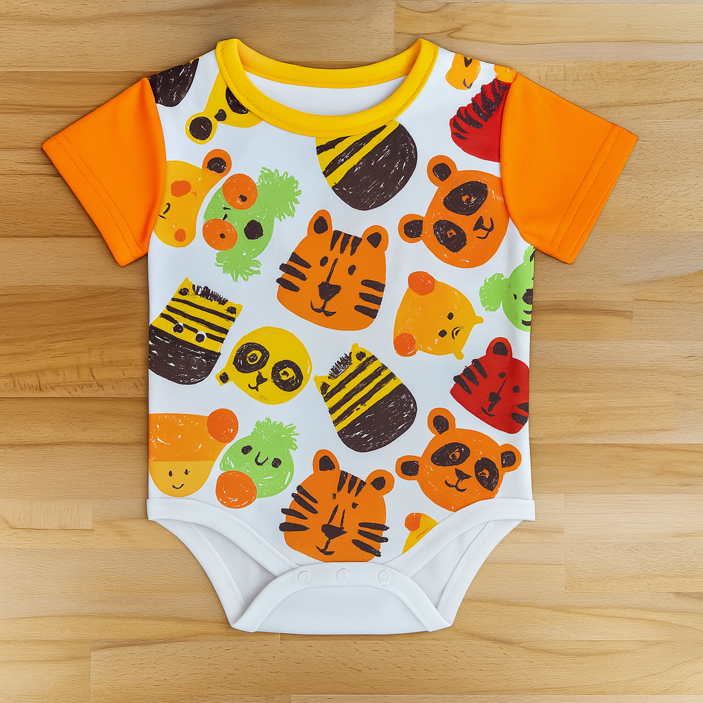 Little Animals Orange White Cotton Baby Romper