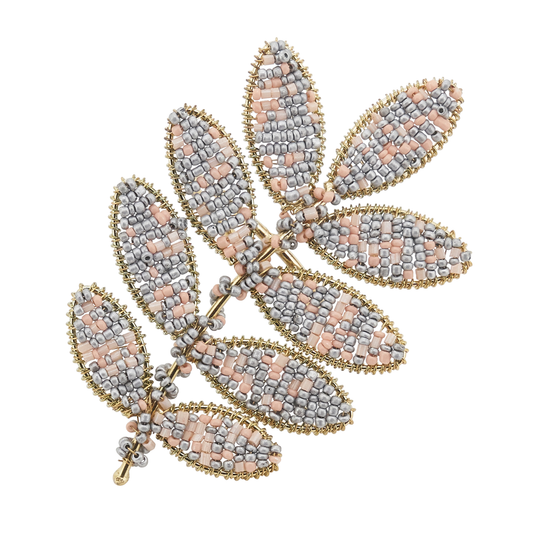 NR313 - Gold Hand Beaded Leaf Gold Napkin Ring