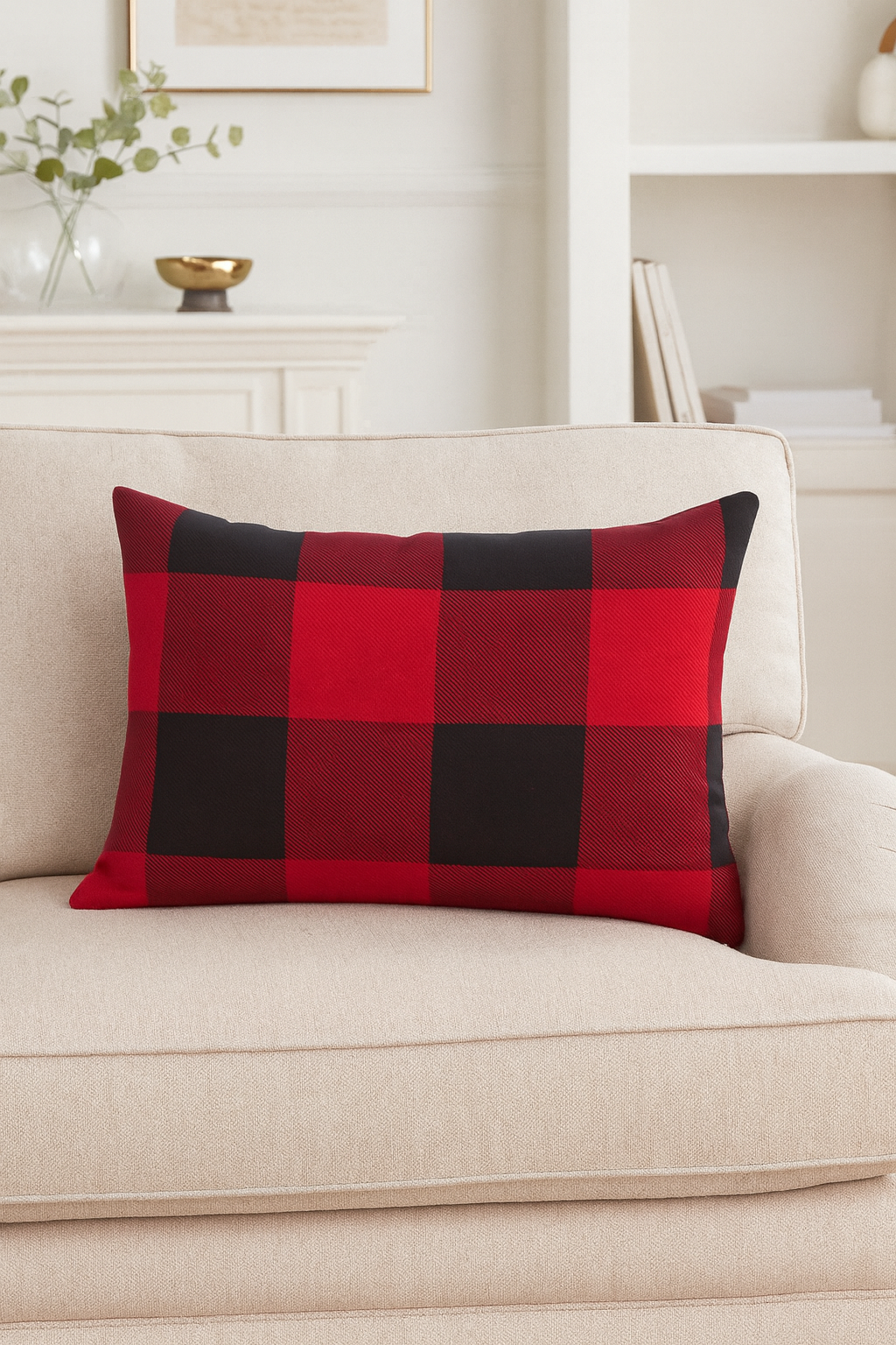 9025P - Red & Black Buffalo Plaid Cotton 13"X20" Throw Pillow