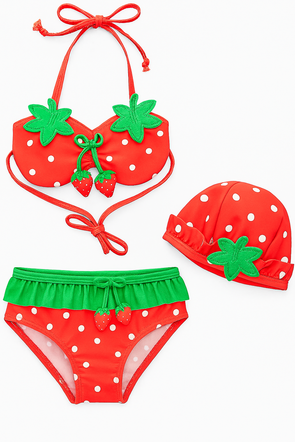 Red Strawberry 3pcs Girl Swimwear Set
