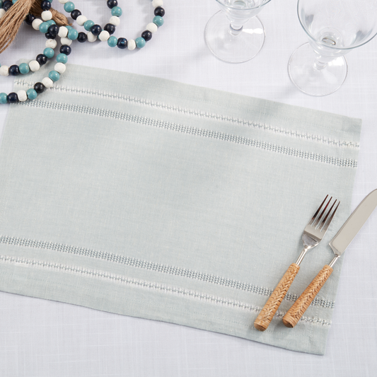 6865 - Blue-Gray Leno Stripe Cotton-Linen 13"x19" Placemat