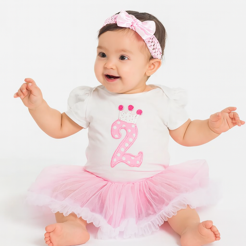 Pink-White 2nd Year Romper Tutu Dress & Headband
