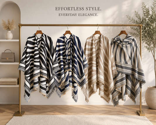 Zebra Cashmere-Feel Fringe Poncho Wrap