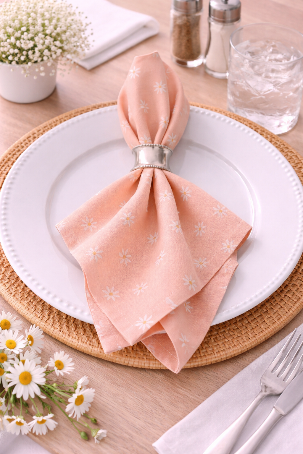 Peach Daisy Print Cotton Napkin – 20" x 20"