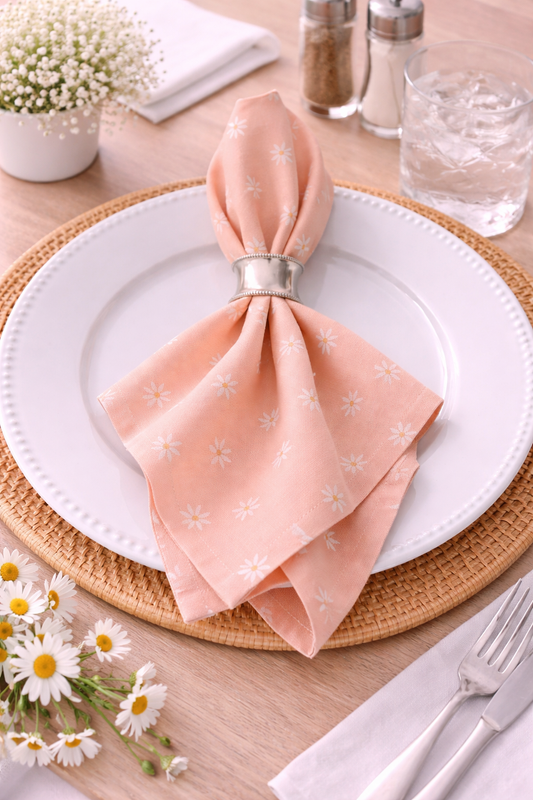 Peach Daisy Print Cotton Napkin – 20" x 20"
