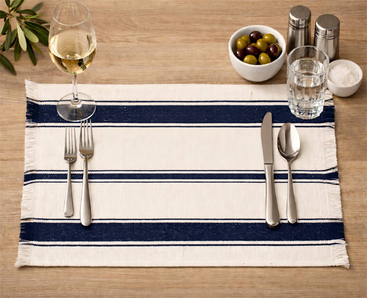 Navy Blue Stripe Cotton 13"x19" Placemat