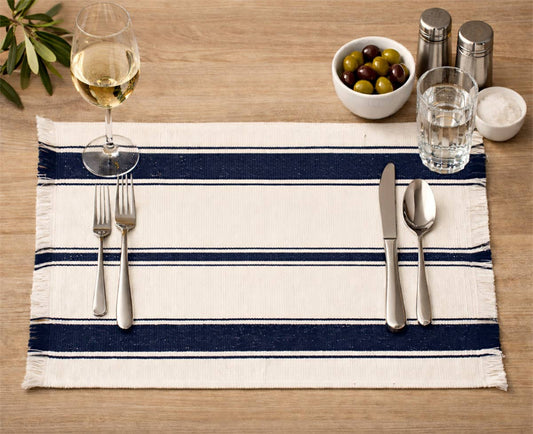Navy Blue Stripe Cotton 13"x19" Placemat