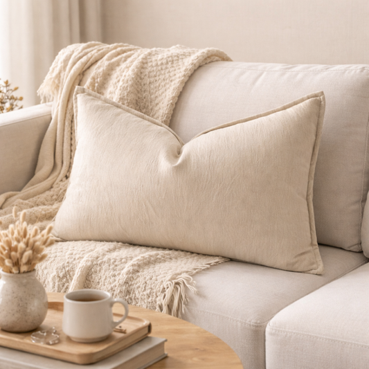 Champagne Chenille Woven 12"X20" Throw Pillow