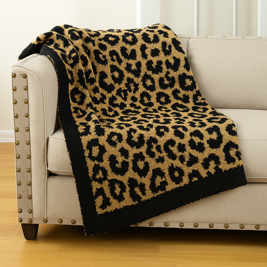 TH0023 - Black-Brown Leopard Ultra Soft 50"x60" Throw Blanket