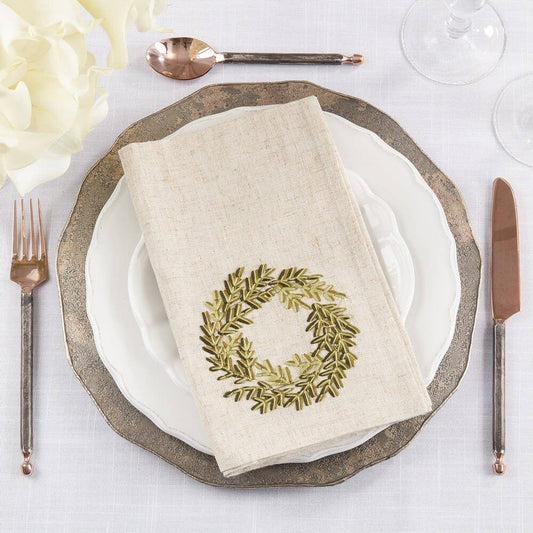 1262 - Embroidered Wreath Holiday Linen-Poly 20" Dinner Napkin