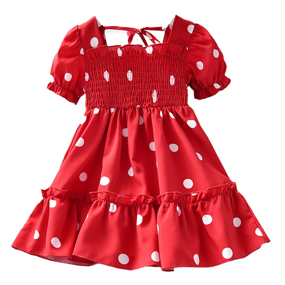 White Circles Red Girl Dress