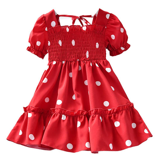 White Circles Red Girl Dress