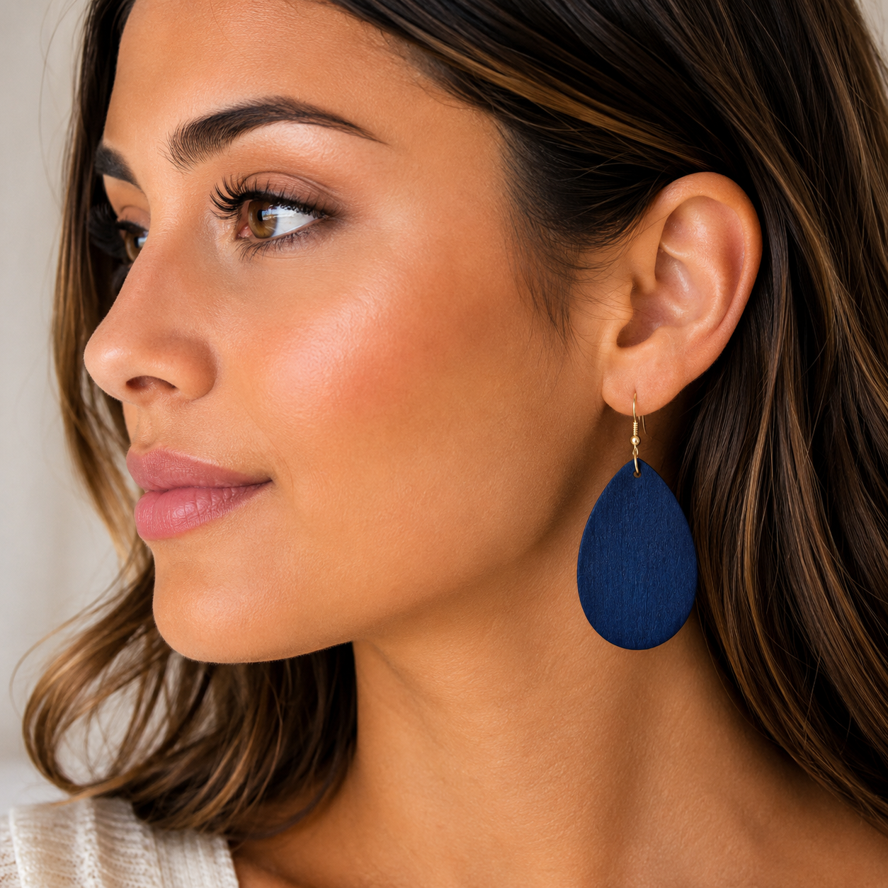 Blue Teardrop Wood Dangle Earrings
