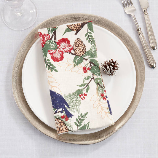 557 - Pinecones & Birds Cotton 20" Dinner Napkin
