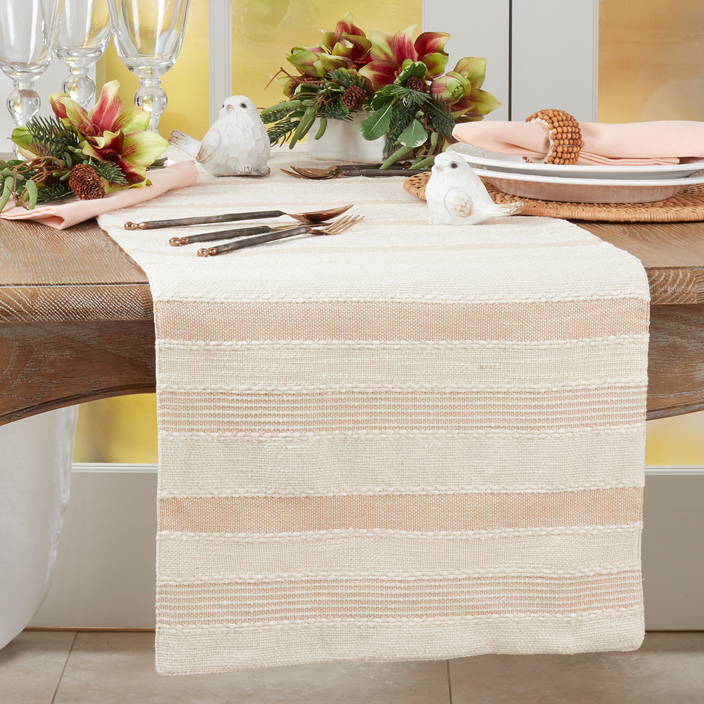 9120 - Ivory Beige Striped Cotton 16"X72" Table Runner