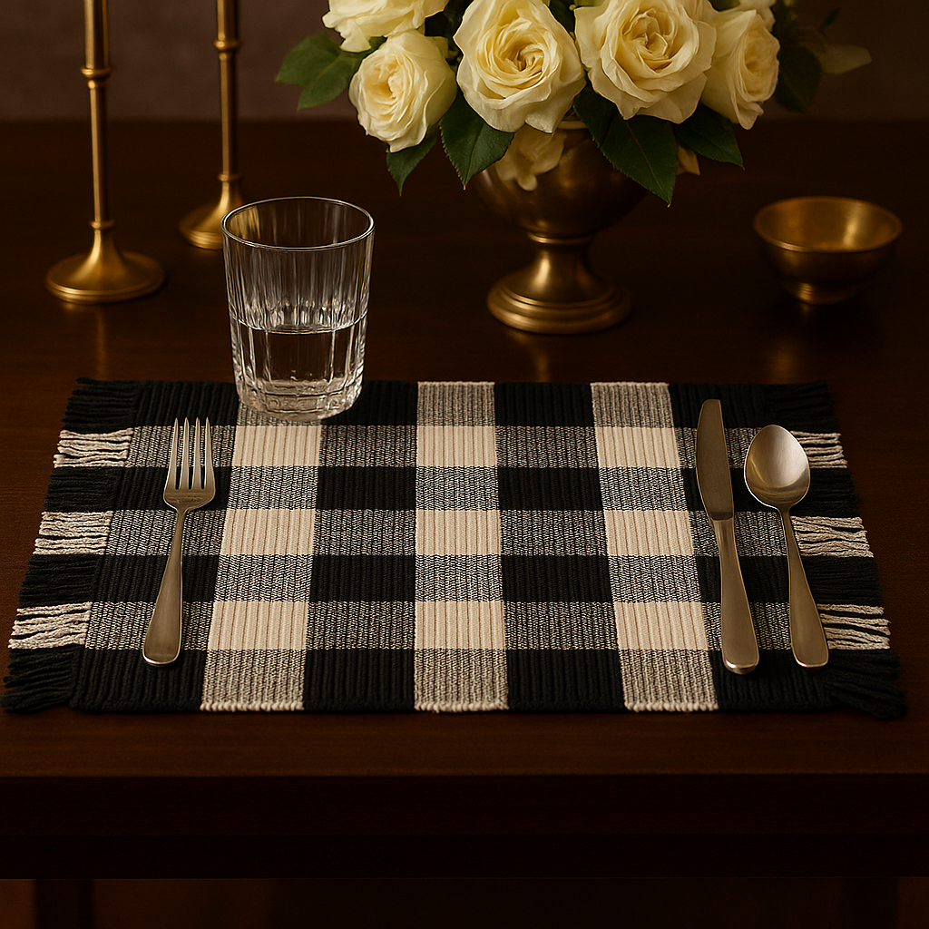 9027 - Black and White Gênes Buffalo Plaid Chindi 14"x20" Placemat