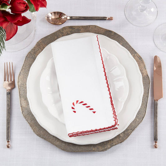 4806 - Whip Stitch Holiday Santa Hat White Cotton 18" Napkin