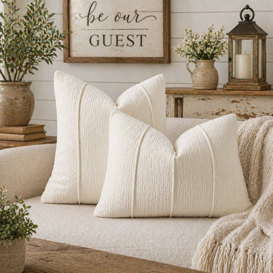 White Textured Stripe Throw Pillow