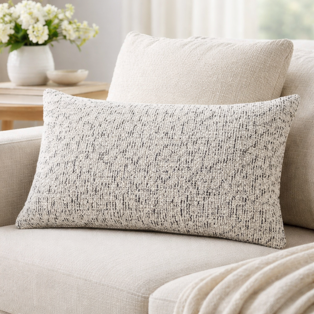 White/Black 12"X20"  Nubby Weave Minimalist Throw Pillow