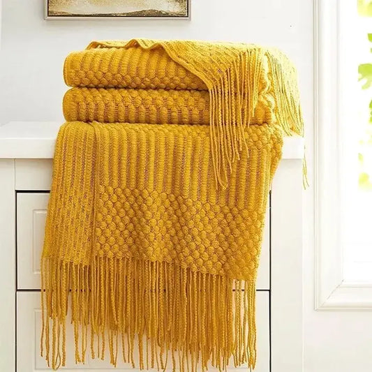 TH0037 - Mustard Waffle Stripe 50x60 Inch Throw Blanket
