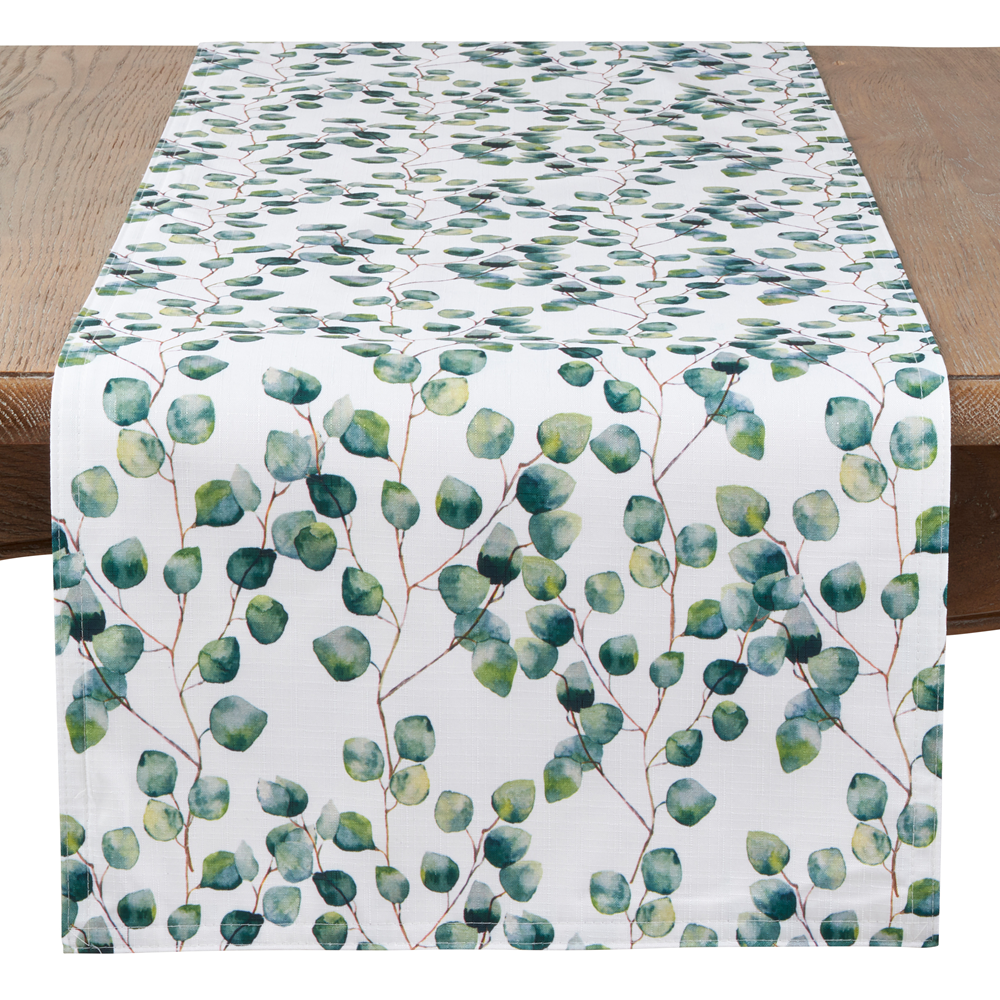 6144 - Eucalyptus Leaf White Table Runner