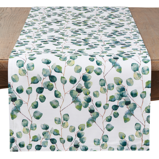 6144 - Eucalyptus Leaf White Table Runner