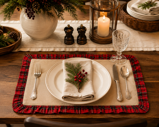 Ruffled Tartan Trim Holiday Placemat - 13"x19"
