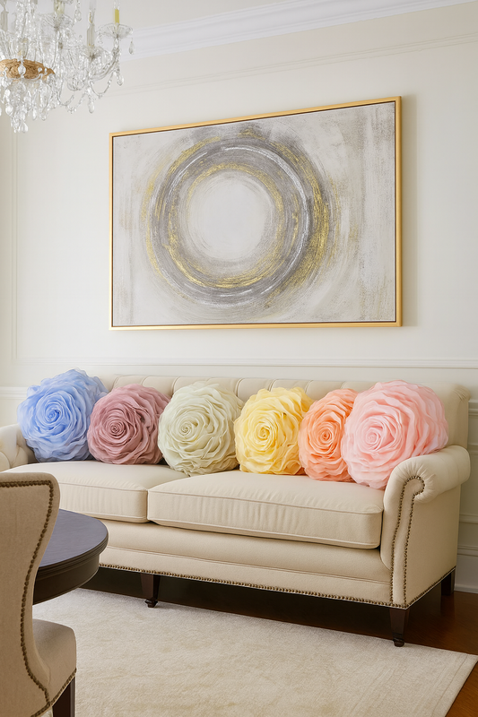 PLW0106 - 3D Chiffon Rose 16" Round Throw Pillow