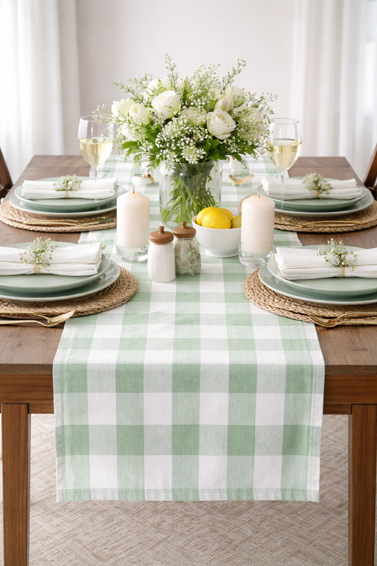 Green-White Buffalo Plaid Thin Soft Table Runner