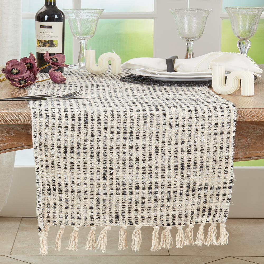 1535 - Grey Woven Stripe Cotton Blend Table Runner
