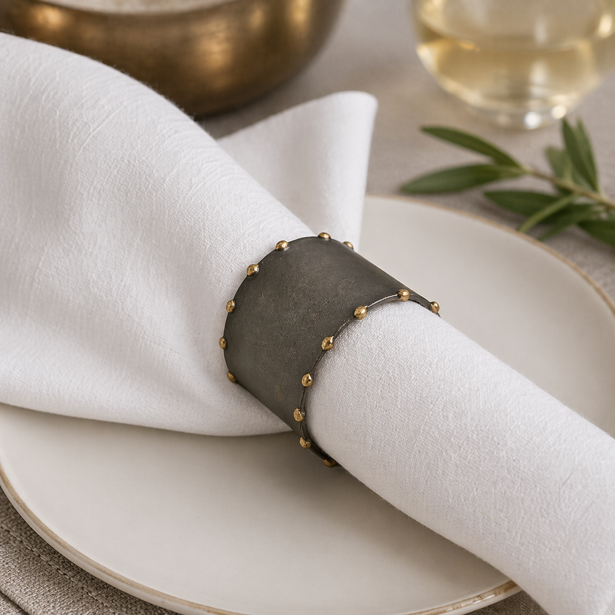 Graphite Dot Rim Metal Napkin Ring