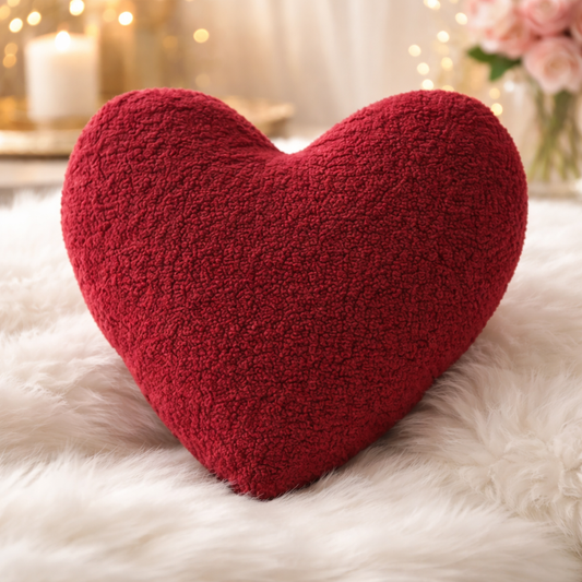 2151 - Red White Reversible Heart 15"x16" Filled Throw Pillow