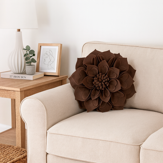 PLW0122 - Chocolate 3D Heart-Shaped Petal Flower Throw Pillow